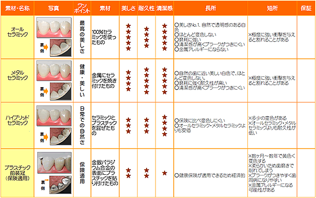 自費と保険の比較表